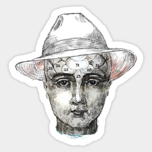 Phrenology head in a Panama hat Sticker